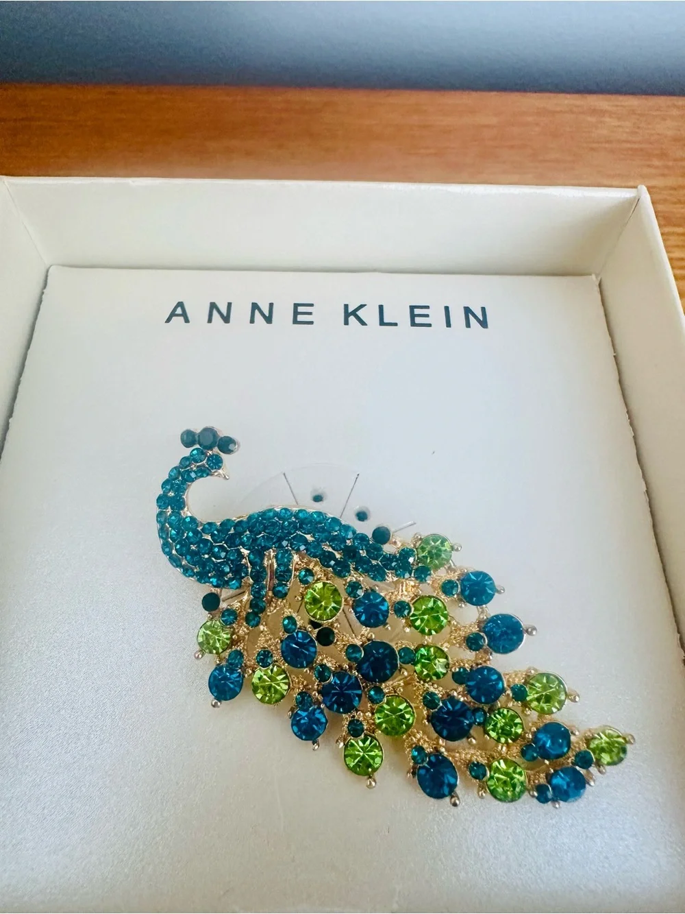 🦚 Anne Klein Jeweled Peacock Brooch — New in Original Box
